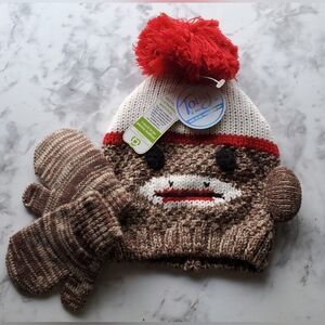 TOBY & ME: Sock Monkey Pom Pom Knit Hat and Mittens